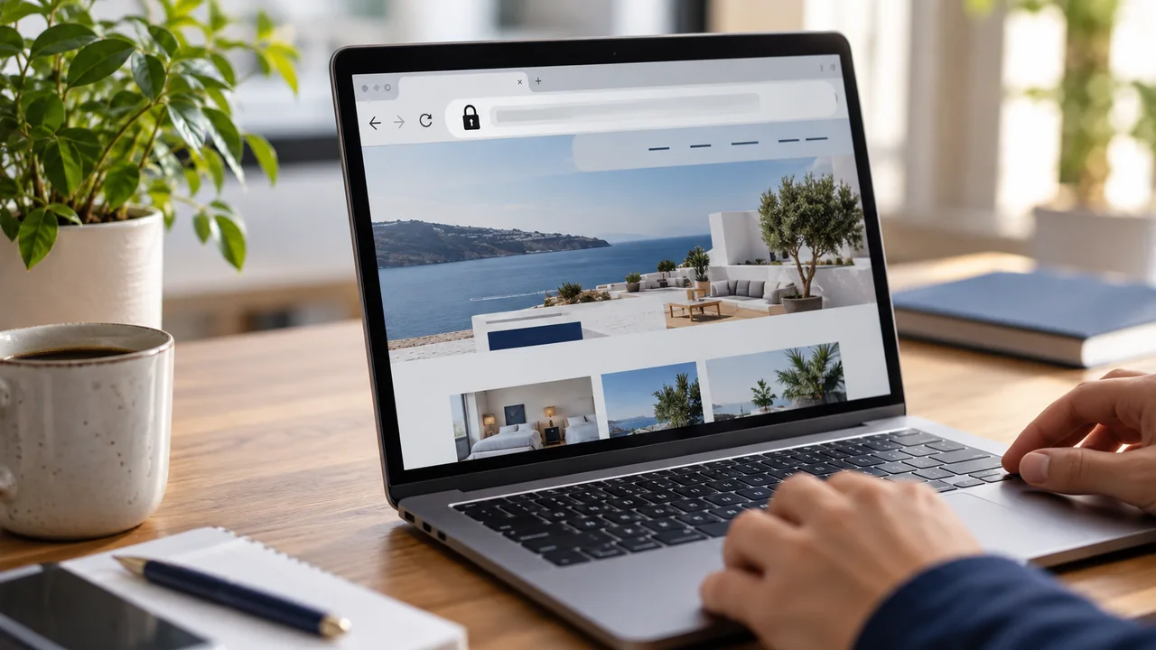 Notebook com um site aberto em HTTPS e indicador de segurança no navegador